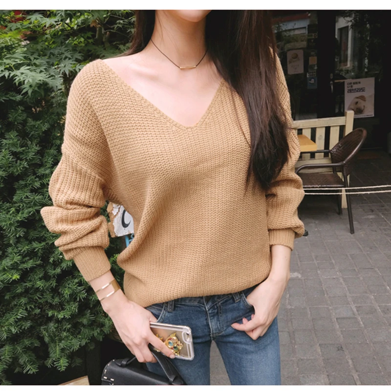 Rugod 2019 Sexy Backless Sweaters and pullovers Women Long Sleeve Jumpers Pull Femme V Neck Cross Back kimono | Женская одежда