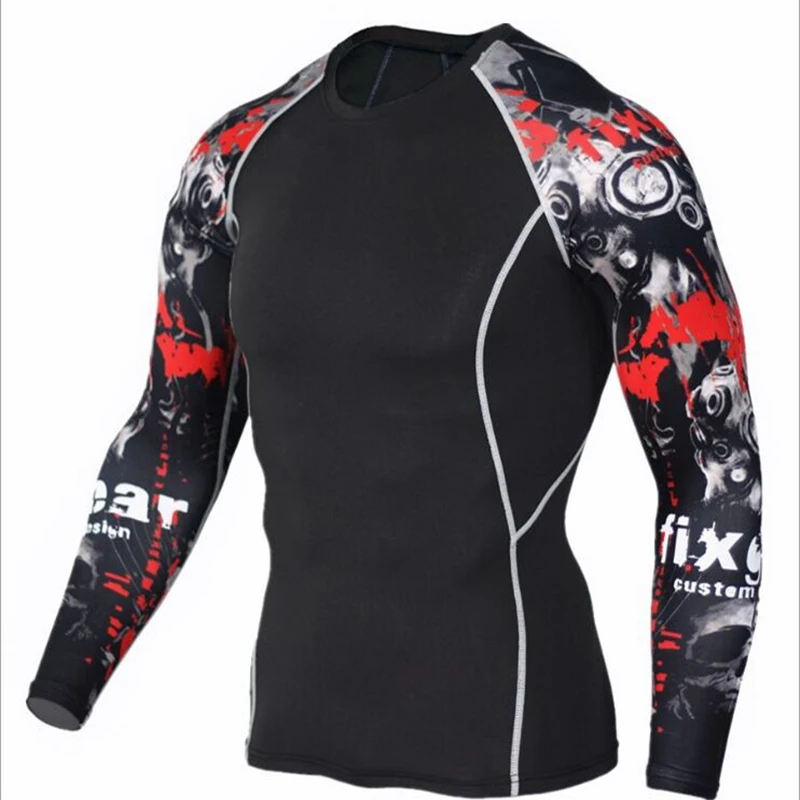 Hot Mens Compression Shirts 3D Teen Wolf Jerseys Long Sleeve Bodybuilding T Shirt Fitness Men Lycra T-Shirts Tights Clothing | Мужская