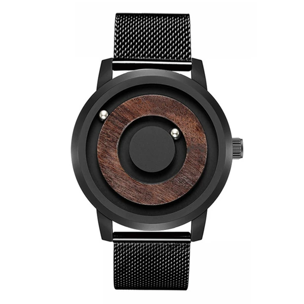 Black Steel EUTOUR, часы с магнитным шаром для шоу, мужские холщовые часы с кожаным ремешком, мужские наручные часы, модный браслет, водонепроницаемые кварцевые часы, мужские часы - Цвет: Black Steel