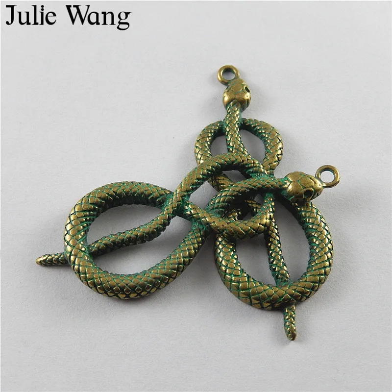 Julie Wang 10 шт. Античная зеленая бронза Подвески Сплав Подвески змея ювелирных изделий фурнитура для браслетов и подвесок металлический аксессуар