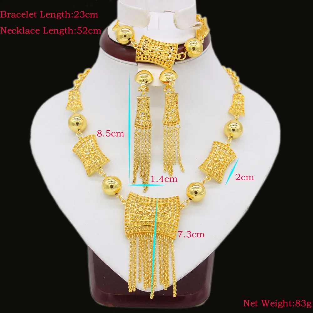 Женский комплект ювелирных изделий из колье серёг и браслета золотого цвета|set