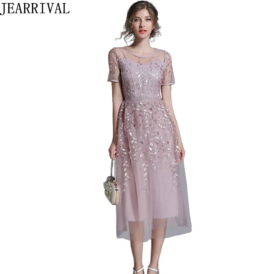 2018 Новое модное летнее платье элегантное женское Сетчатое с вышивкой коротким