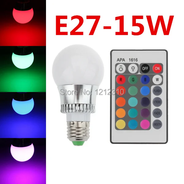 

Free ship 1pcs/lot High Qulity 10W 15W E27 RGB LED Bulb 16 Color Change E27 RGB Lamp spotlight 85-265v with Remote control
