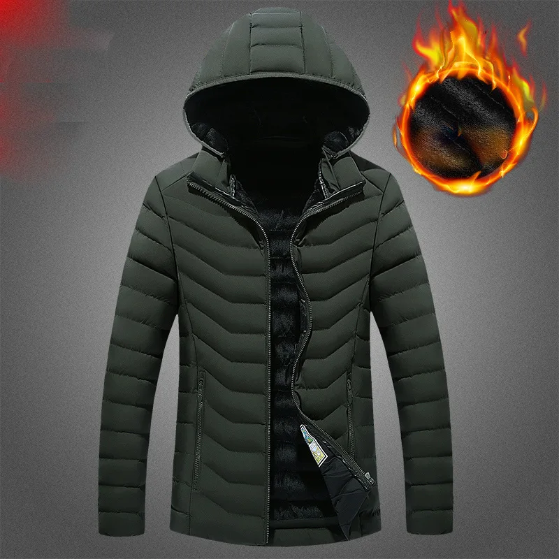 army green Для мужчин зимняя куртка брендовая одежда флис верхняя одежда с подкладкой наушников с капюшоном теплое серое пальто хлопковой подкладкой мужской повседн - Цвет: army green
