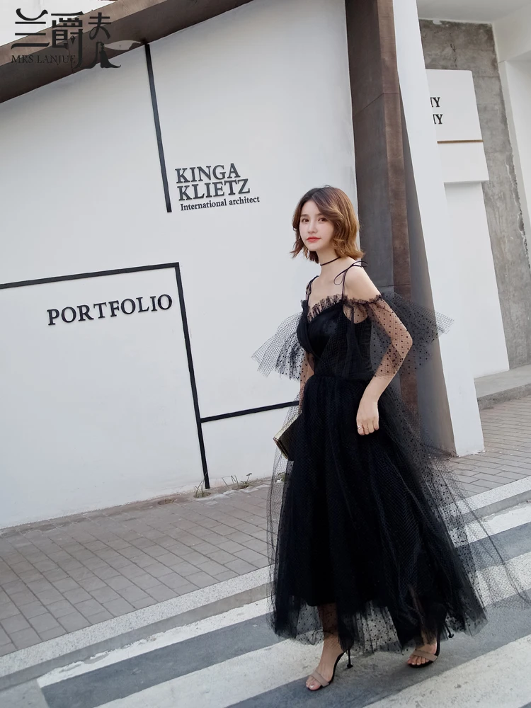 

Женское длинное платье, Черное вечернее платье с вуалью, размер на выбор, весна-лето, 2018