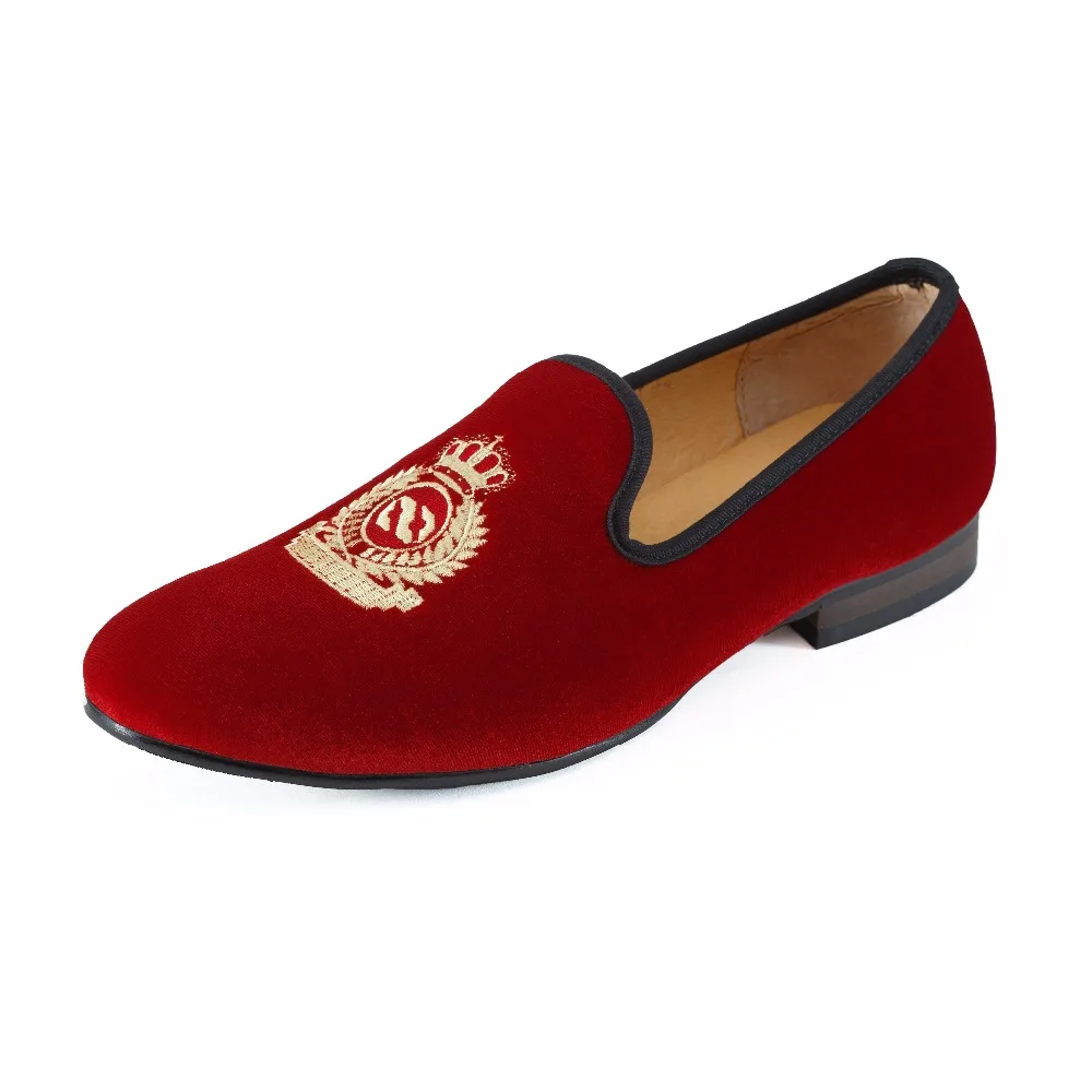 New Handmade Men Red Velvet Loafers With Crown Casual Dress Shoes Smoking Slippers Men's Flats Wedding Plus Size US 7-13 | Обувь