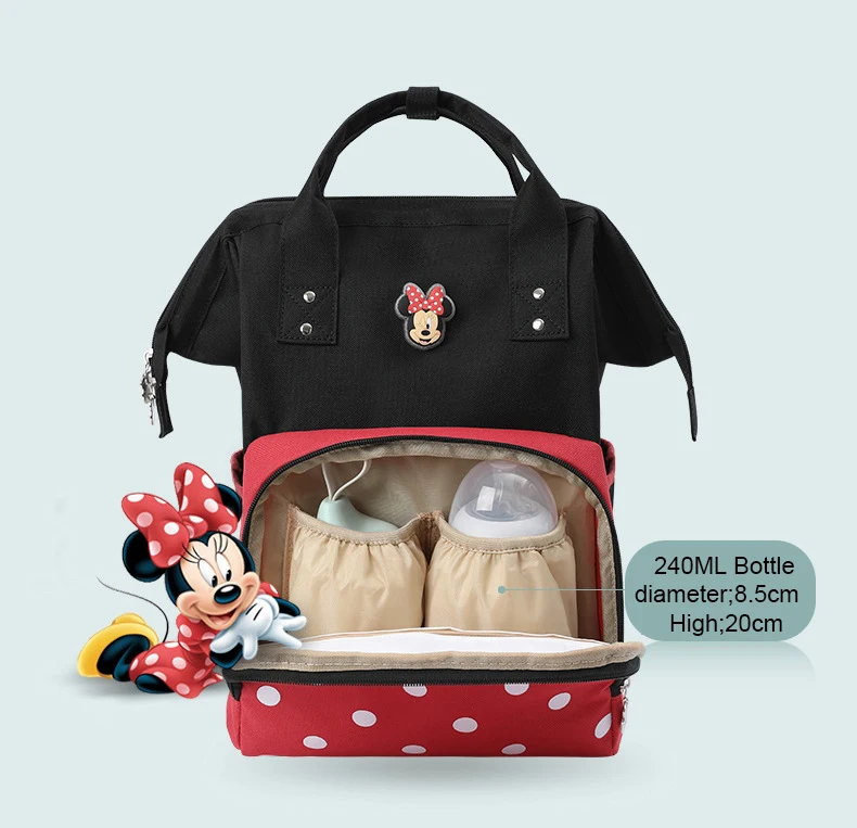 Disney, сумка для мамы, женская, многофункциональная, подгузник, детская, USB, бутылка, изоляция, сумка для беременных, большая емкость, рюкзак для подгузников, красный