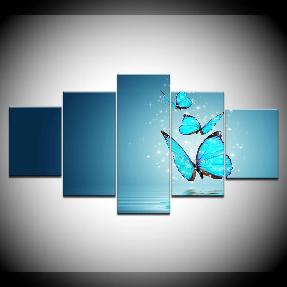 Золотая Бабочка живые обои 5 панель HD печати современный модульный постер Холст
