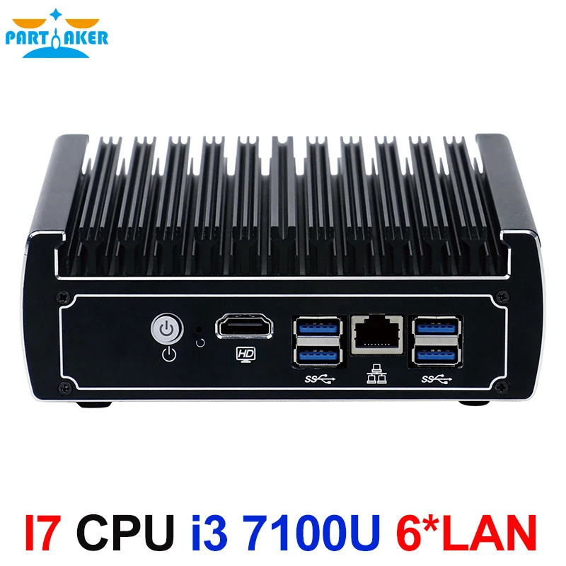 Kaufen 6 Ethernet LAN Fanless Pfsense Mini PC Intel Kabylake Core I3 7100u DDR4 Ram AES-NI Linux Server Firewall Computer Für Fenster 10