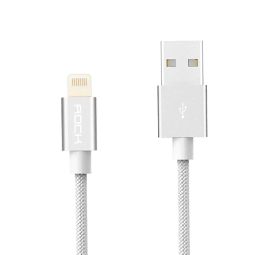 ROCK Metal MFI сертифицированный USB кабель для iPhone 5 SE 6 6s 7 plus нейлоновая оплетка волокна Быстрая зарядка для iPhone кабель - Цвет: white