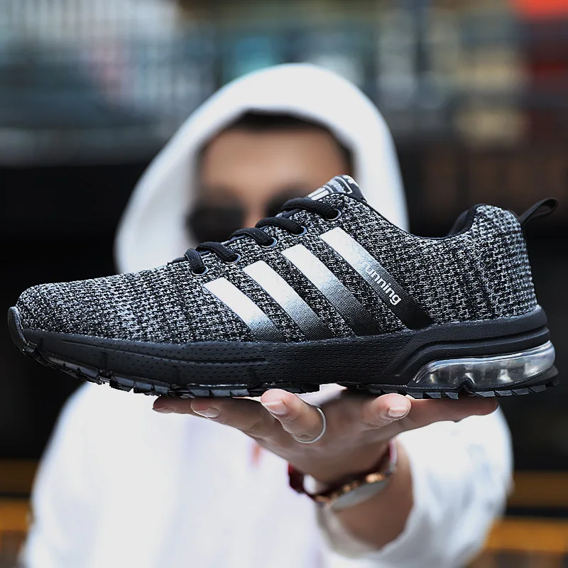 Кроссовки мужские с воздушной подушкой синие повседневные теннисные туфли белые