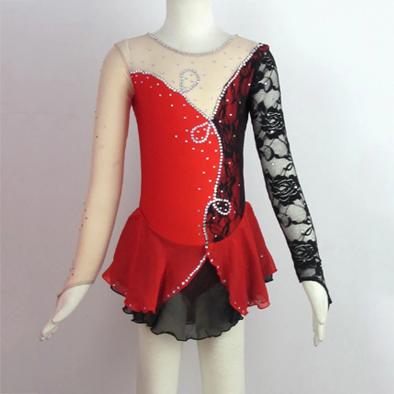 Индивидуальное платье для фигурного катания черно-красное сексуальное