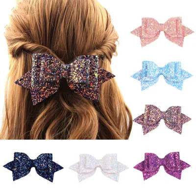 

12 pcs/lot 5" Glitter Hair Bows Hair Clips For Girls Kids Women Rainbow Bling Layers Ponytail Bows Hairgrips Hair Accessories