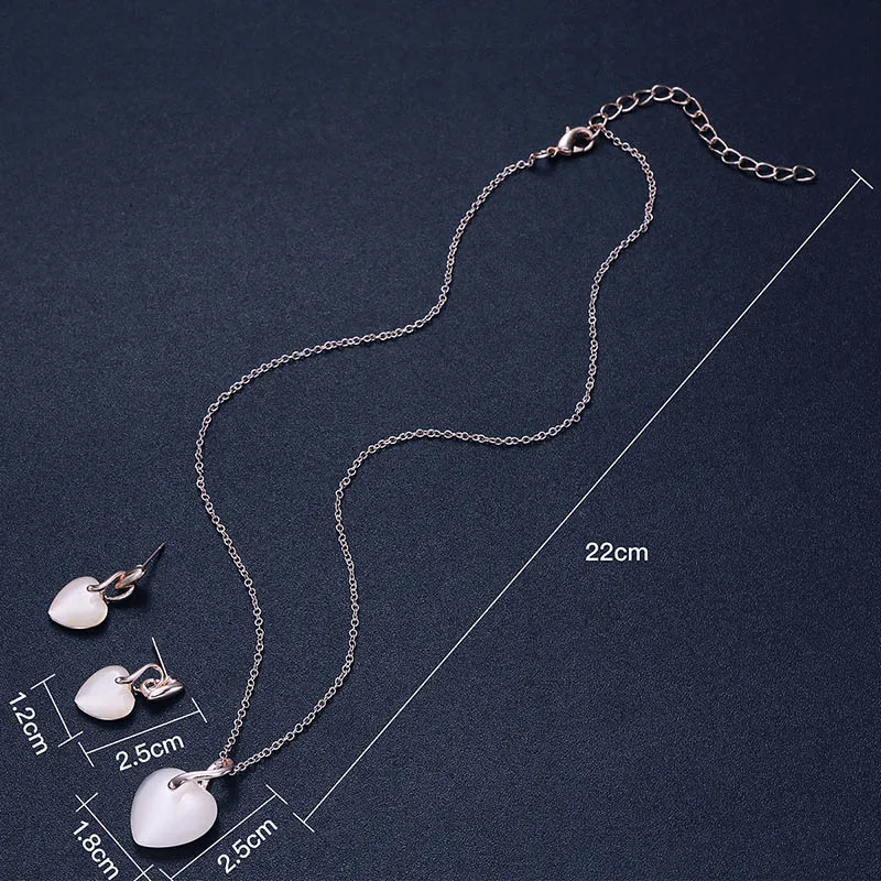 Elegant Rose Color Jewelry Set For Women Trendy Heart Love Pendant Necklace Dangle Drop Earrings Sets Wedding Party Gift | Украшения и