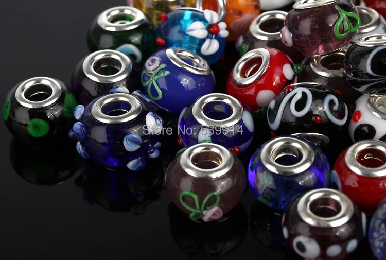 14 мм случайный смешанный цвет стекло серебряный шнур с покрытием большое