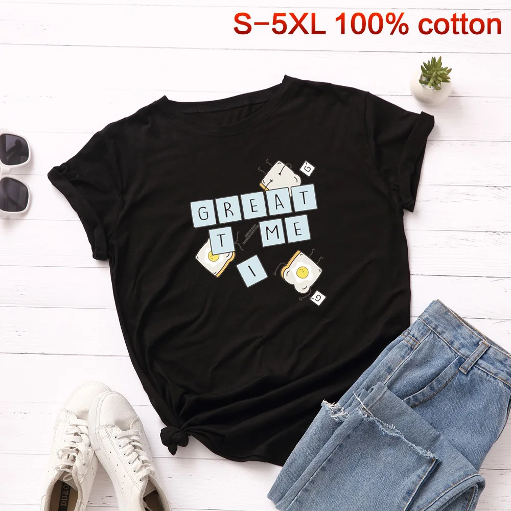 Женская футболка SINGRAIN Funny Bread Egg 100% хлопок S 5XL милые модные топы размера плюс