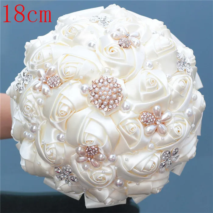 18cm ivory WifeLai-букет невесты цвета слоновой кости, мягкая шелковая лента, свадебные цветы de noiva, жемчужные, бриллиантовые, бисерные, принимаются на заказ, размер W252-17 - Цвет: 18cm ivory