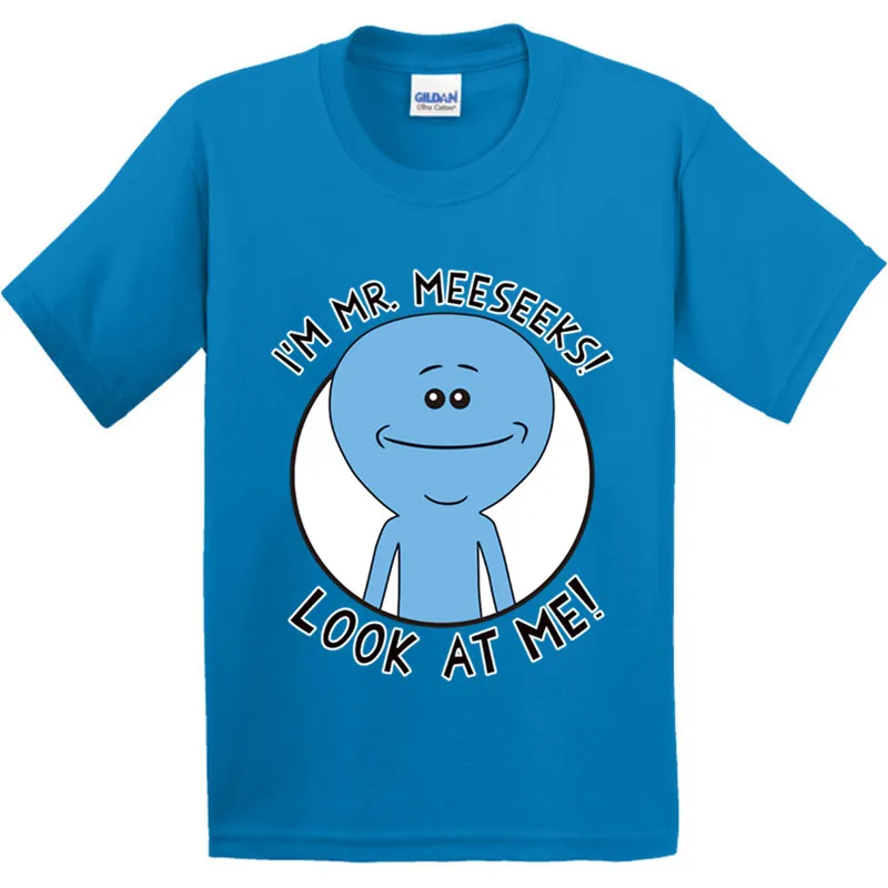 Детская футболка из хлопка с принтом «Рик и Морти», Забавные топы с надписью «I'm мистер мисикс Look at Me» для мальчиков и девочек, детская футболка, GMT027 - Цвет: Blue B