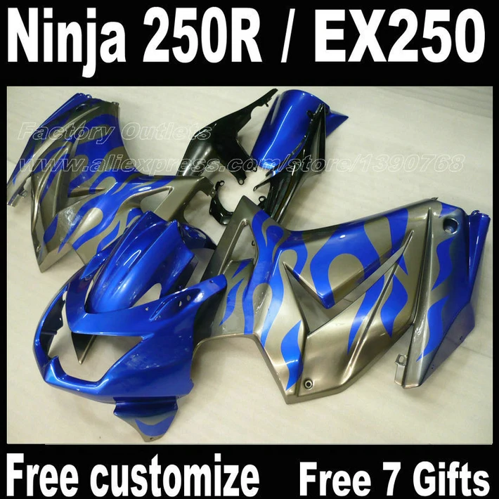 

Bodywork fairings for Kawasaki Ninja 250R 2008 - 2013 2014 EX250 08 09 -13 14 ZX250R blue silver plastic fairing kit FT77