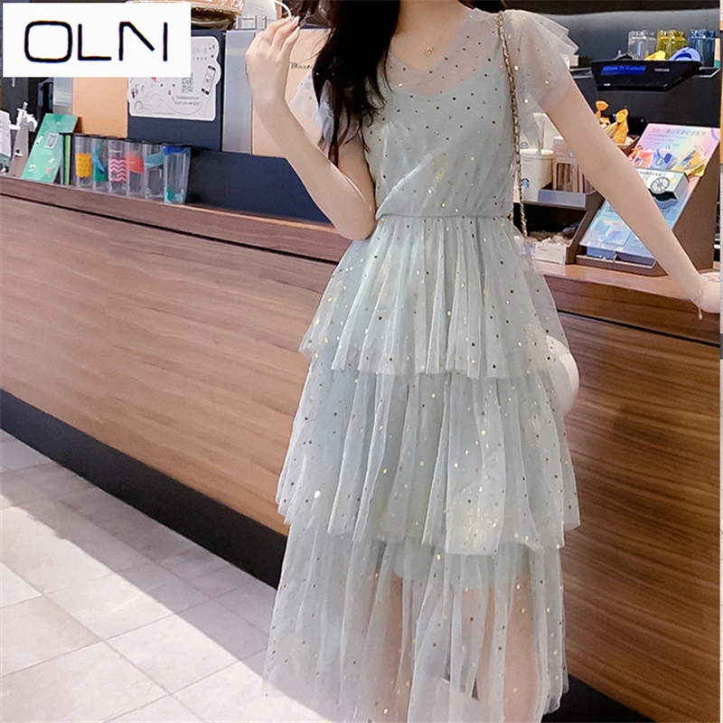 OLN корейское платье vestidos Новое поступление летнее французское женское из двух