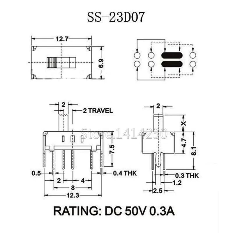 100 шт. трехпозиционный переключатель SS23D07 8 контактов 2