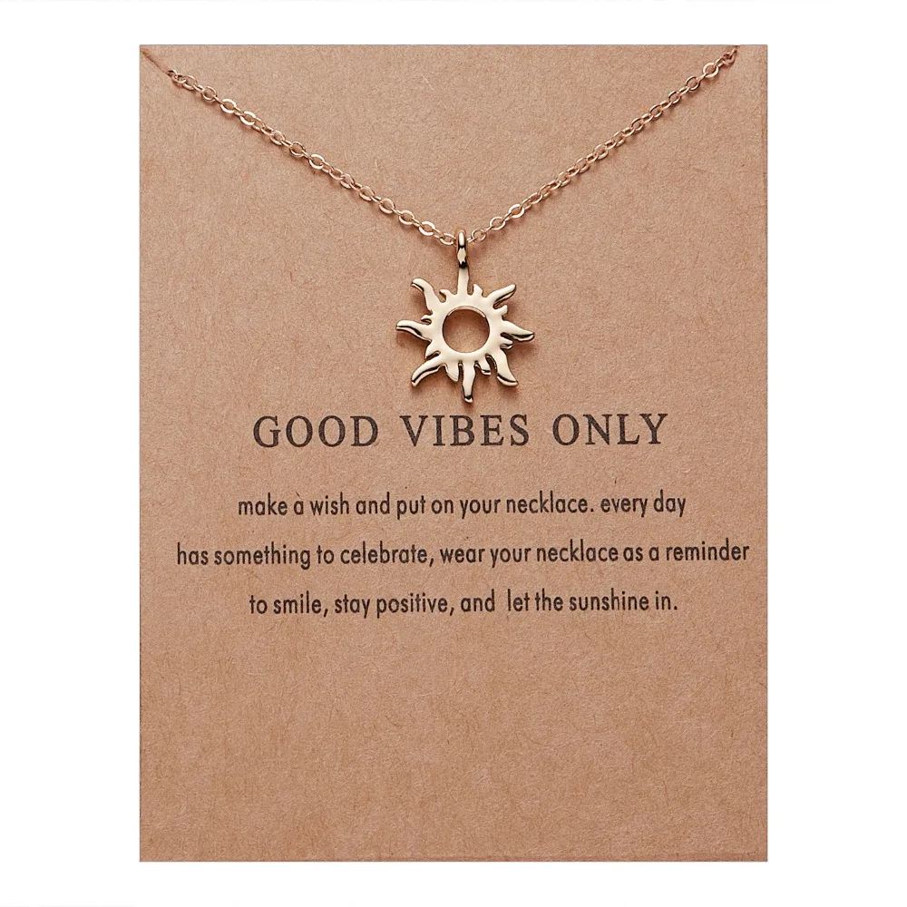 Rinhoo Fashion Sun Necklaces & Pendants Gold Color Alloy Pendant Necklace Wish Card Jewelry For Women Girl Jewelry Birthday Gift