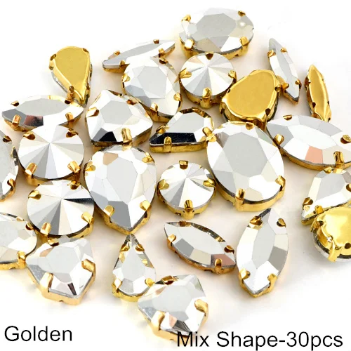 Mix Shapes Gold Рудник Серебряный 11 формы пришить Стразы с когтями головистой формы Стекло с украшением в виде кристаллов Высокое качество пришить коготь стразы для одежды B3793 - Цвет: Mix Shapes Gold