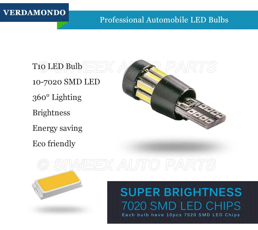Автомобильные аксессуары Canbus без Ошибок T10 W5W 168 194 7020 10 SMD светодиодный лампы Авто