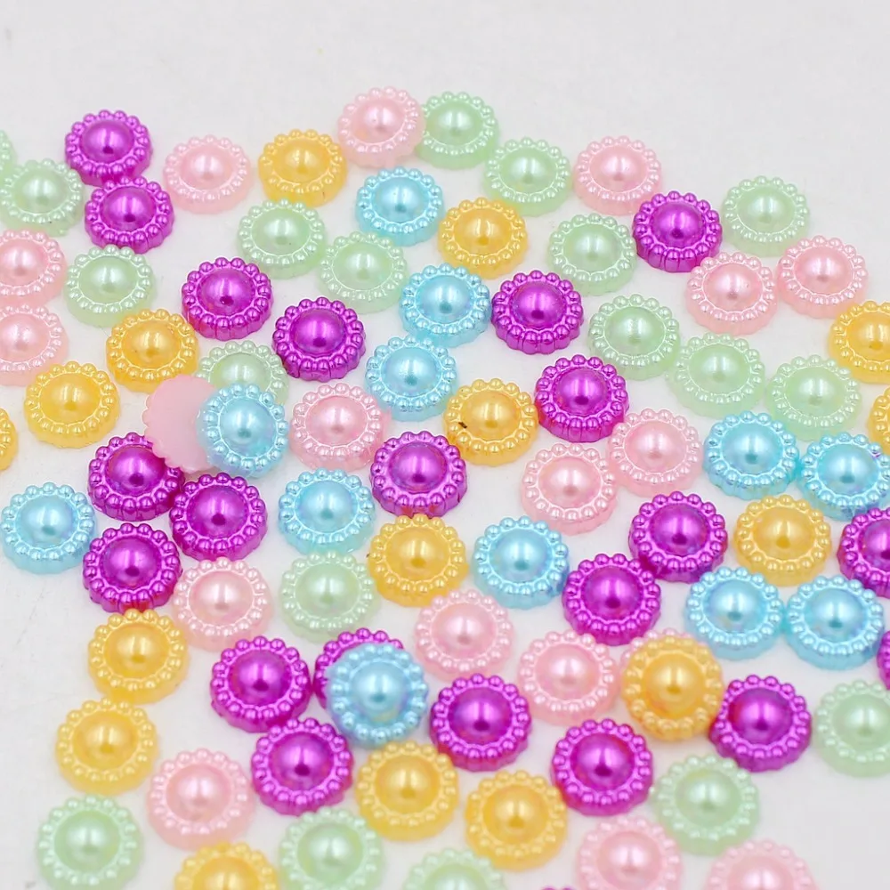 New 200pcs/Lot Multi Flower Flat Back Half Round Imitation Pearl Beads 9mm Cameo Cabochon Diy Jewelry Finding Making | Украшения и