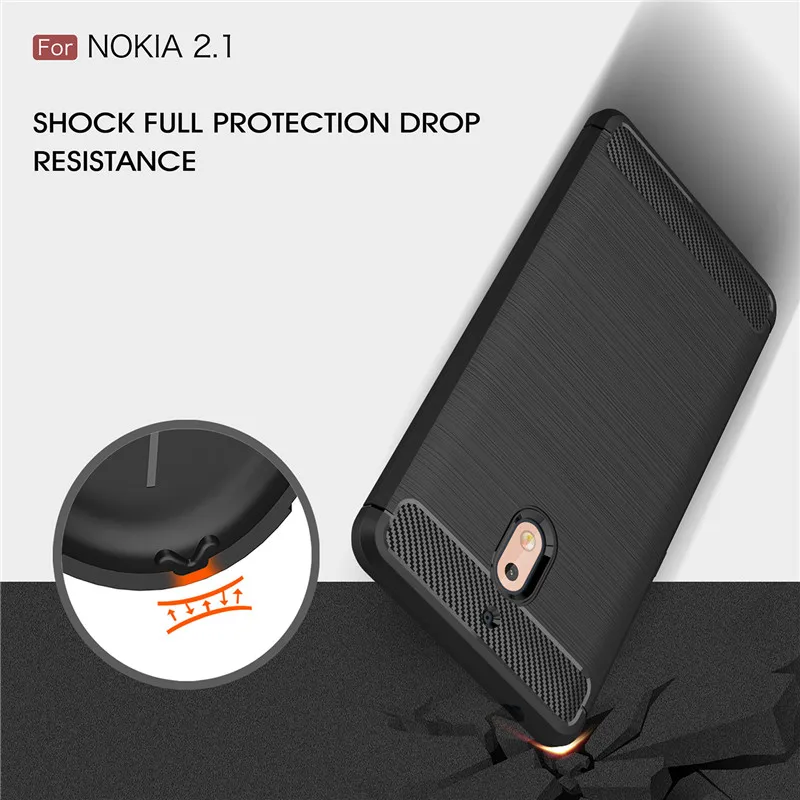 Whyes For Nokia 2.1 Case Soft TPU Cases Silicone Full Protector ShockProof Heavy Carbon Fiber Phone Bags Cover Fitted |