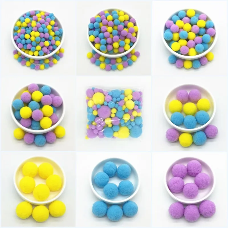 Желтые синие фиолетовые меховые шарики с помпоном сделай сам мягкие помпоны для