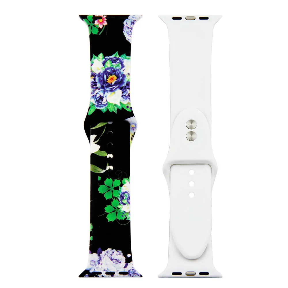 Кактус с цветочным рисунком, силиконовый ремешок для наручных часов Apple Watch 38/40 мм/42 44 мм Цветок Браслет для наручных часов iWatch серии на возраст 1, 2, 3, 4, 5, спортивный ремешок - Цвет ремешка: 21