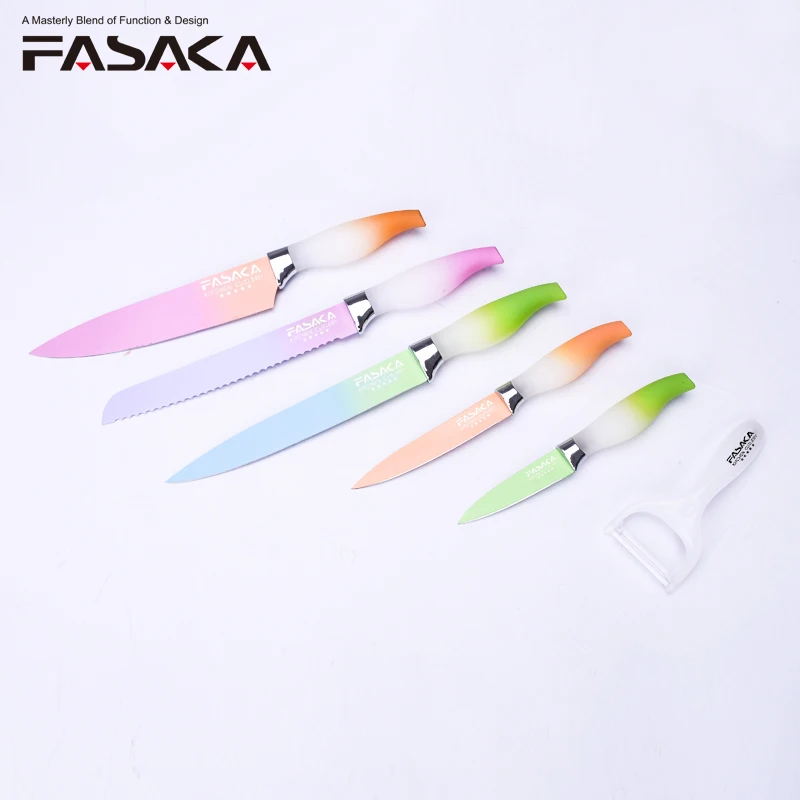 FASAKA Нержавеющая сталь Кухня Ножи комплекты 6 шт. 8 ''повар хлеб резьба 5'' Utility