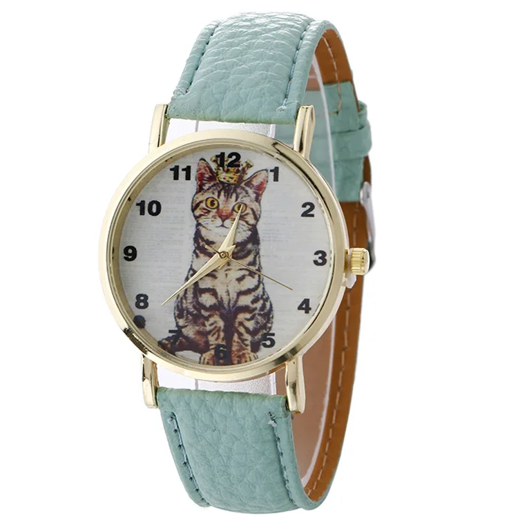 9202 light blue Модные женские часы MINHIN, Студенческие Кварцевые часы с кожаным ремешком в виде кота, часы для женщин,, креативные часы - Цвет: 9202 light blue