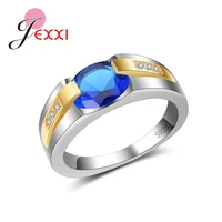 round blue crystal clear cz silver wedding ring promise anniversary day gift for lady christmas party gift jewelry