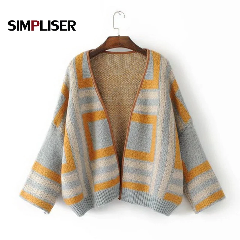 Women Fashion Cadigans 2019 Open Knitted Outwear Oversize Sweaters Striped Female Knitwear Winter Sweater Popcorn Jumpers |