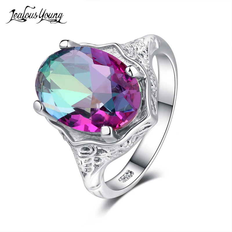 Роскошное овальное многоцветное кольцо для помолвки с кристаллами белого и