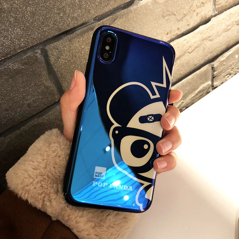 Милые медведь пары чехол для iPhone х Мягкий глянцевый синий свет печатных Носки с