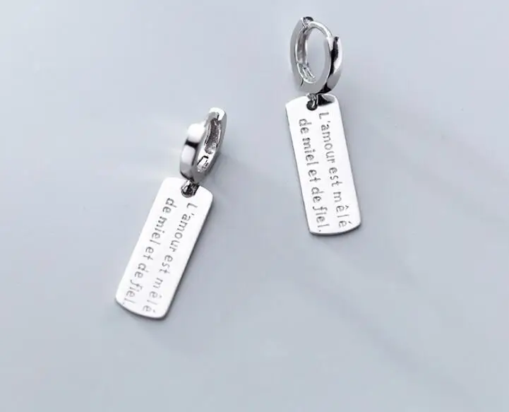 

Real. 925 Sterling Silver jewelry France engraved Rectangle dangle Earrings GTLE2799