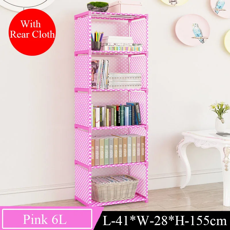 Pink 6L A Простая Многоуровневая книжная полка, креативная полка для хранения книг, растений, мелочей, сделай сам, комбинированная тканевая детская книжная полка - Цвет: Pink 6L A