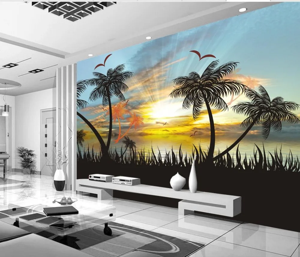3d обои для комнаты закат морской вид красивый пейзаж диван Френки фото