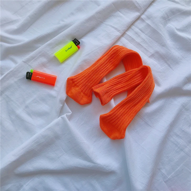 Orange 30CM Детские носки; хлопковые детские короткие носки; однотонные флуоресцентные модные носки; забавная Милая одежда для малышей; Дышащие носки без пятки - Цвет: Orange 30CM
