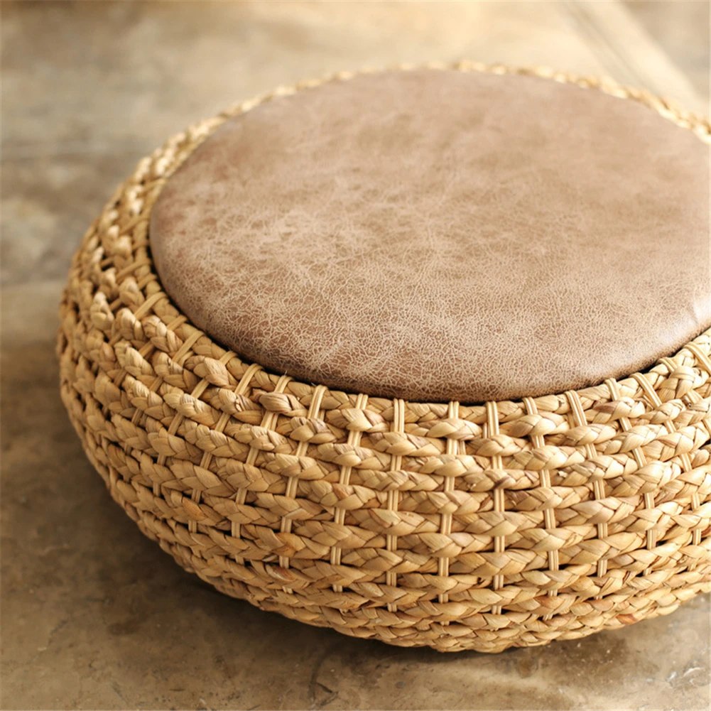 Подушка для занятий йогой утолщенные круглые кожаные коврики Cattail ротанг ткачество футон для дзен, йога практика или Будда медитация отдых