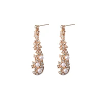 elegant twinkling clear crystal white simulated pearl beads dangle earrings exaggerated golden drop earrings for women