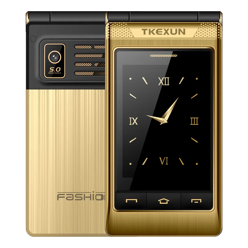 Gold Роскошный 3g WCDMA флип-телефон Fsmart TKEXUN G10-1 двойной экран 3,0 дюймов телефон SOS быстрый набор fm-радио мобильный телефон для пожилых людей - Цвет: Gold