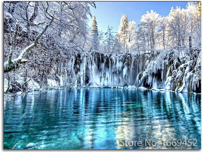5d алмазная картина озеро Алмазная Картина Пейзаж снег алмазные картины лес