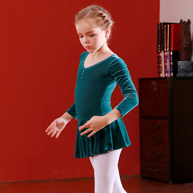Балетное платье для девочек бархатное балетное с длинными рукавами балетный