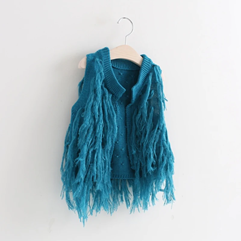 Новейшая жилетка для девочек теплый жилет с бахромой осенняя безрукавка