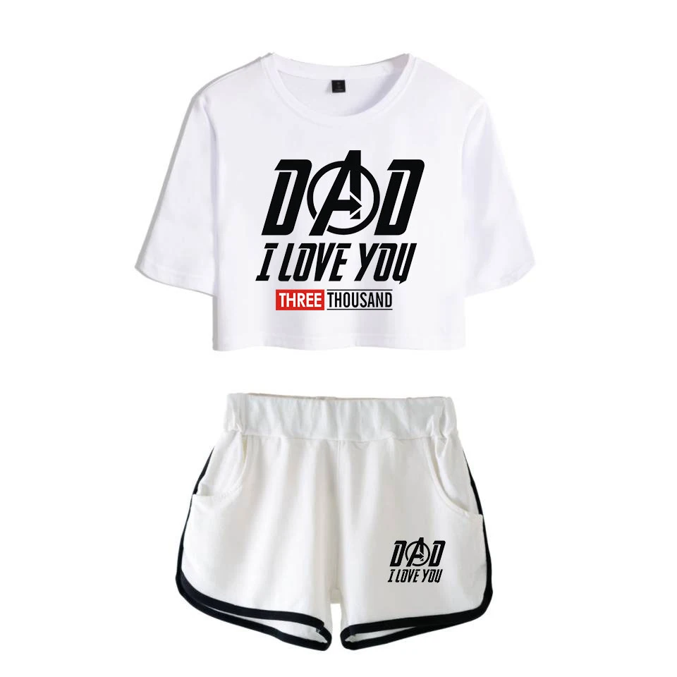 Футболка с принтом I love you 3000 короткие штаны Модный повседневный комплект из 2