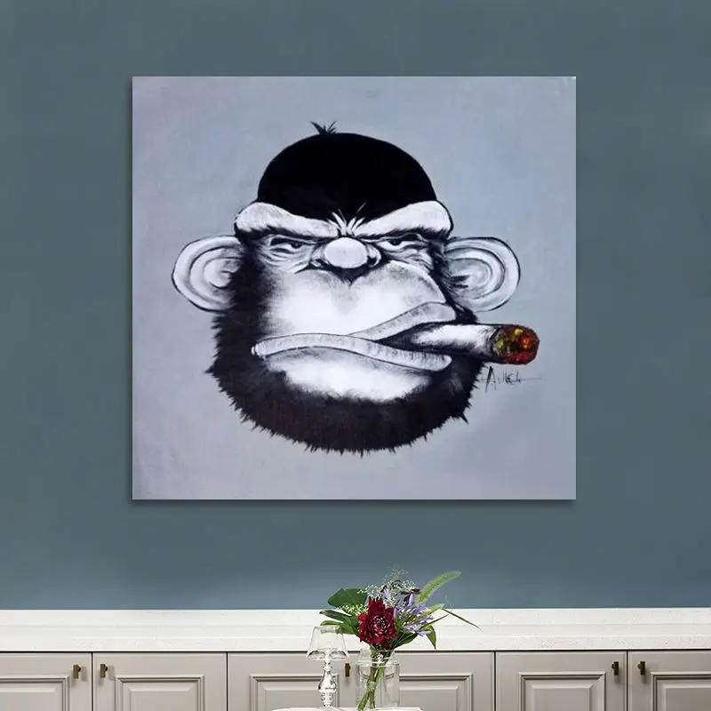 Hand painted oil painting on canvas Modern art home decor cool smoking Chimpanzee gorilla monkey | Дом и сад